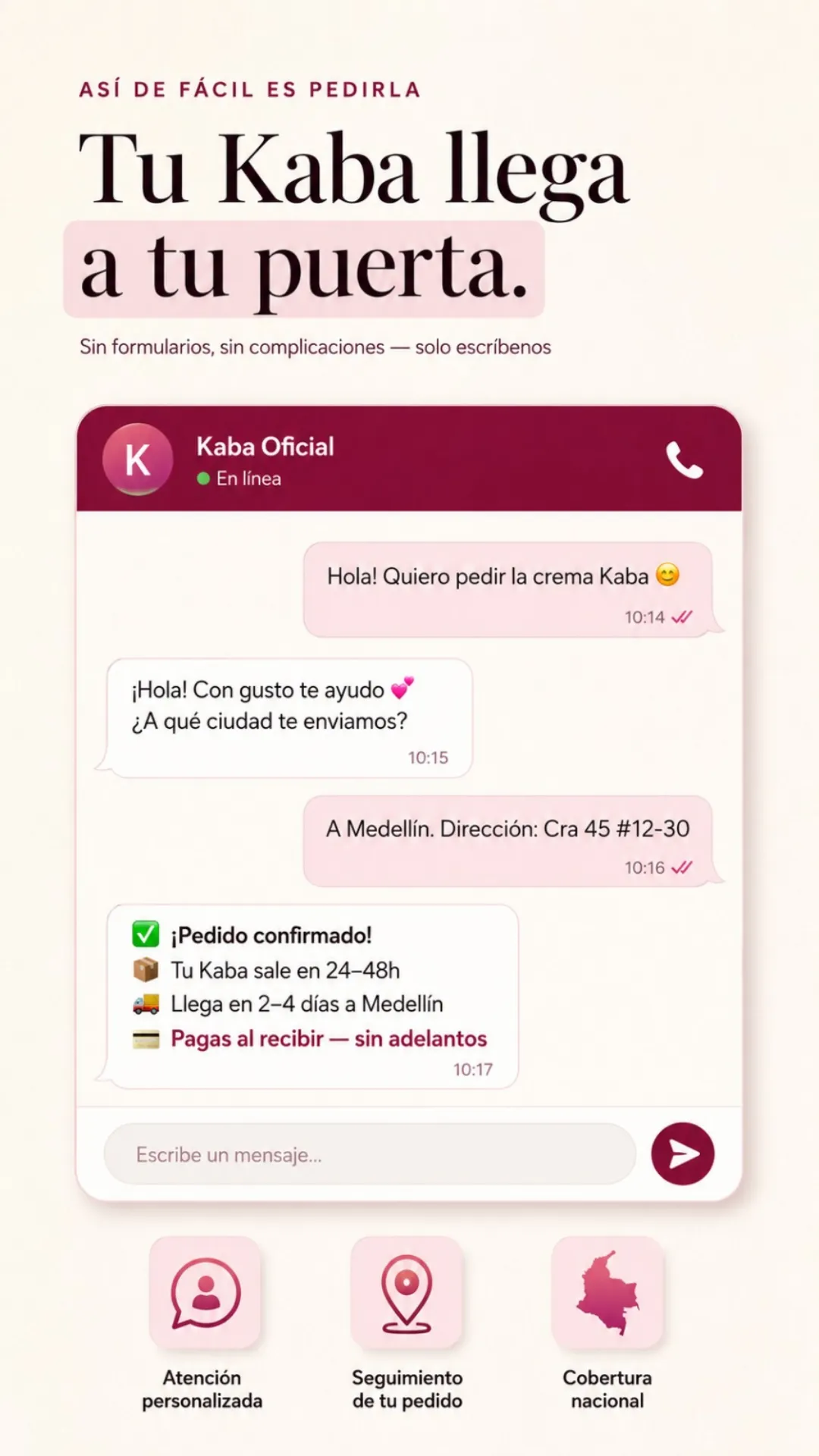 Proceso para pedir Kaba por WhatsApp
