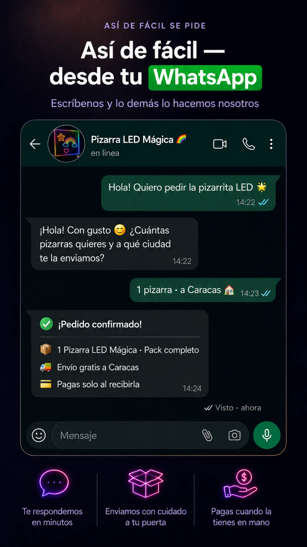 Cómo pedir la Pizarra LED Mágica por WhatsApp