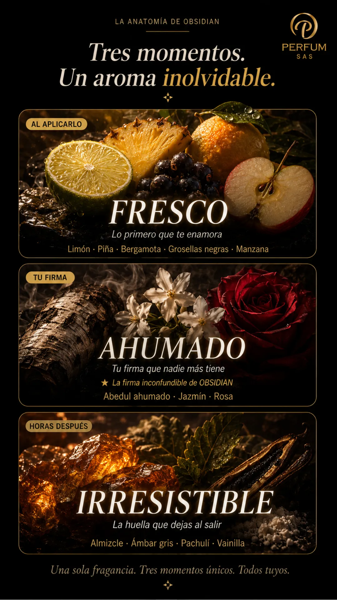 Tres momentos del aroma OBSIDIAN