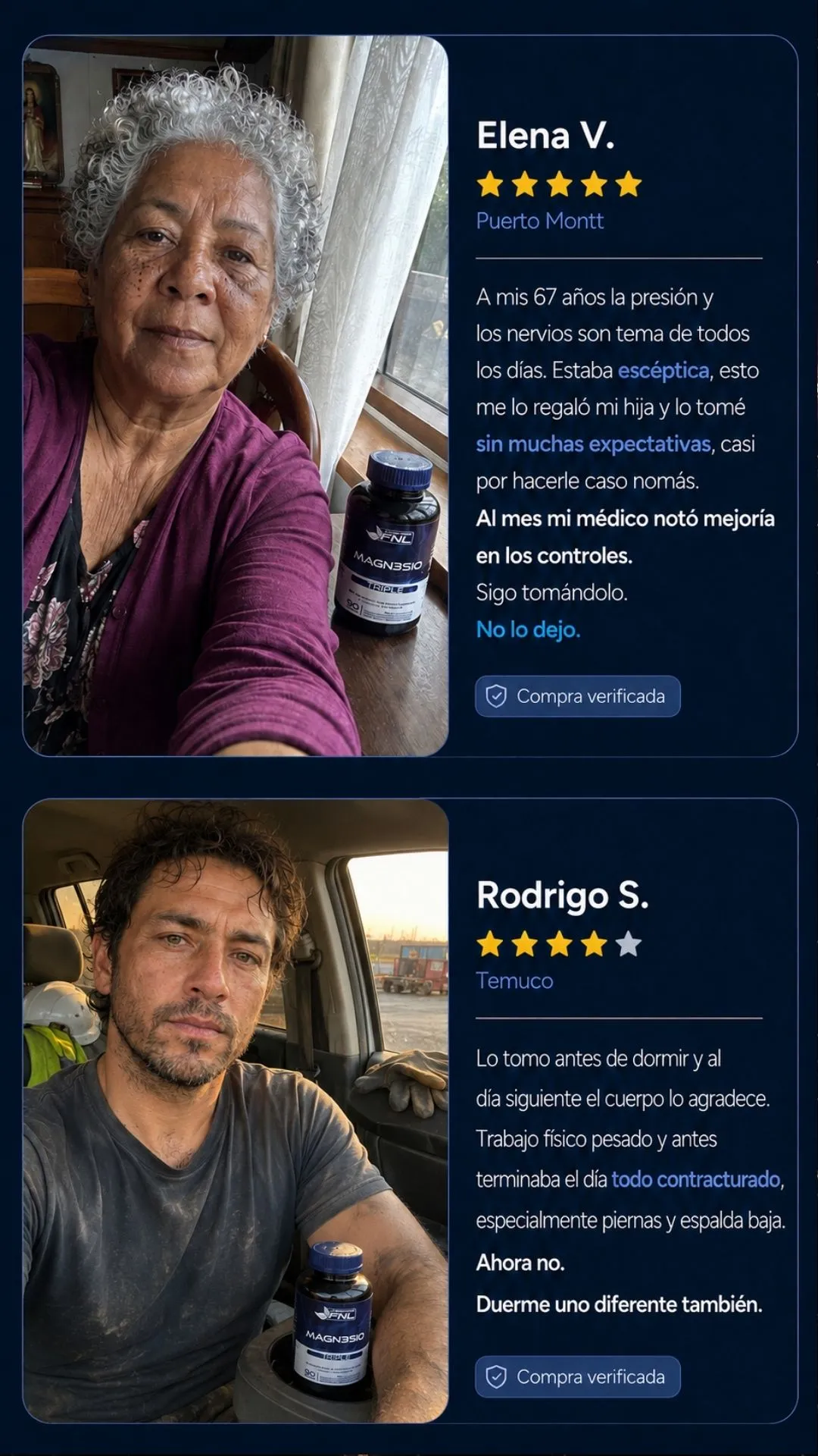 Testimonios verificados de Elena y Rodrigo