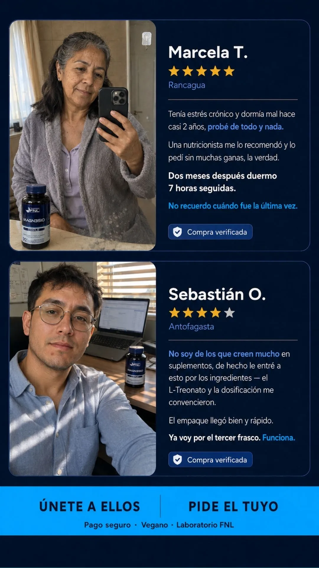 Testimonios verificados de Marcela y Sebastián