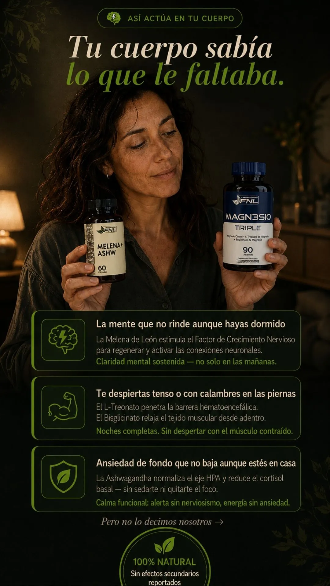 Beneficios del Pack Natura SV para claridad mental, descanso y calma funcional.