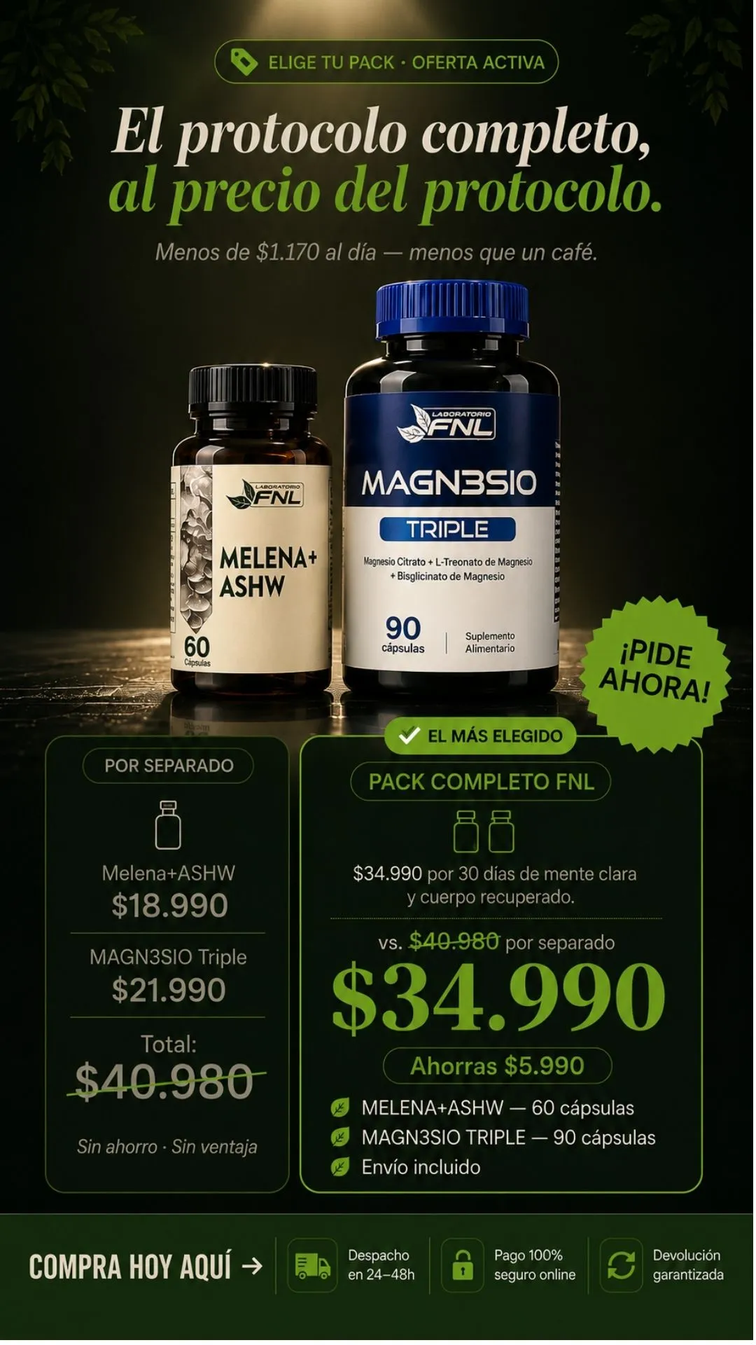 Oferta del Pack Completo FNL por 34.990 pesos con envío incluido.