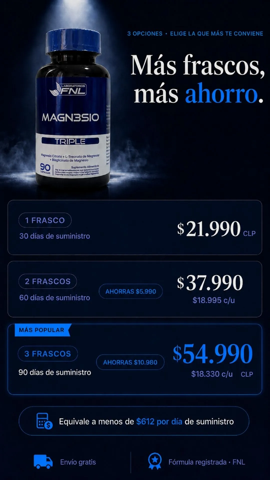 Opciones de uno, dos o tres frascos de MAGN3SIO TRIPLE
