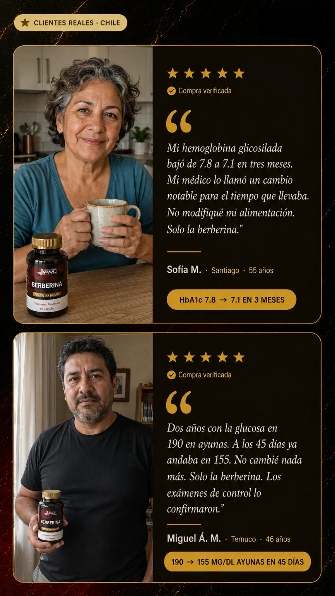 Testimonios de clientes de Berberina FNL, grupo uno