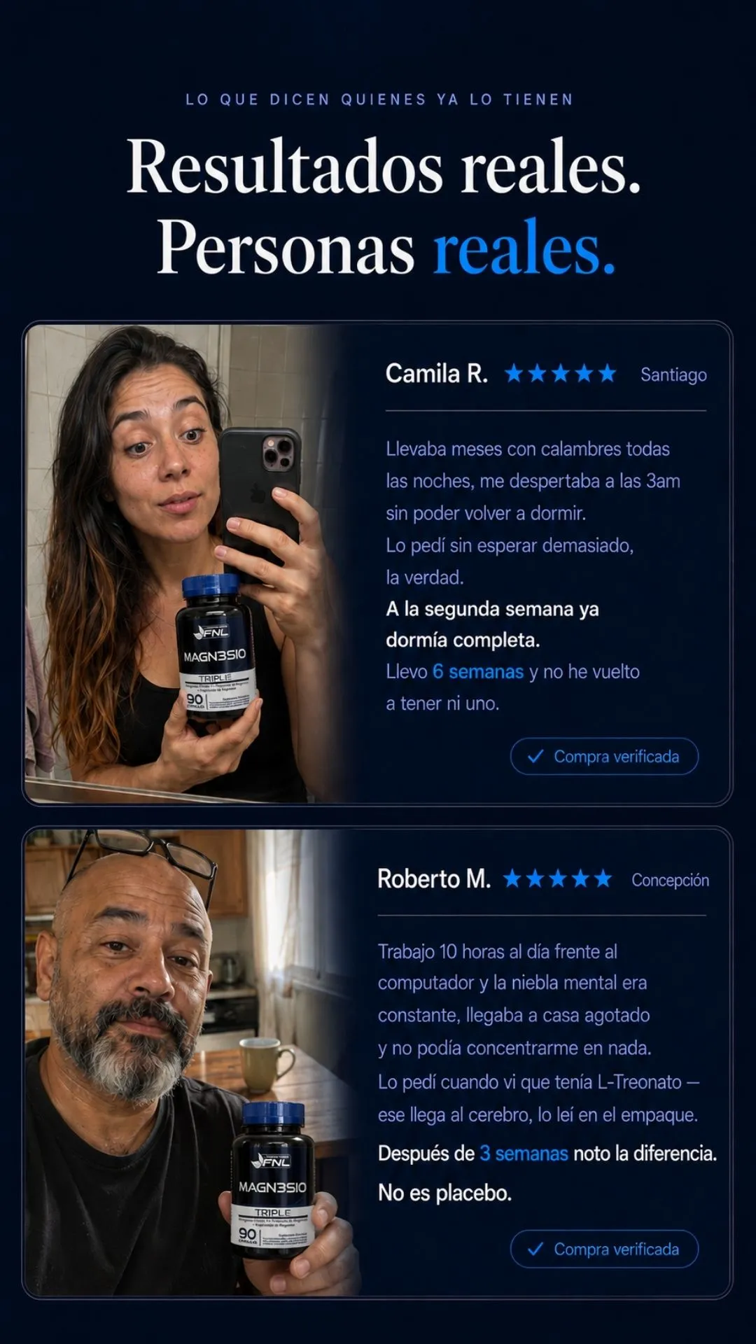 Testimonios verificados de Camila y Roberto