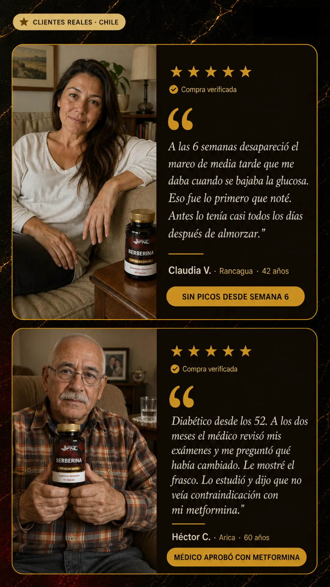 Testimonios de clientes de Berberina FNL, grupo dos