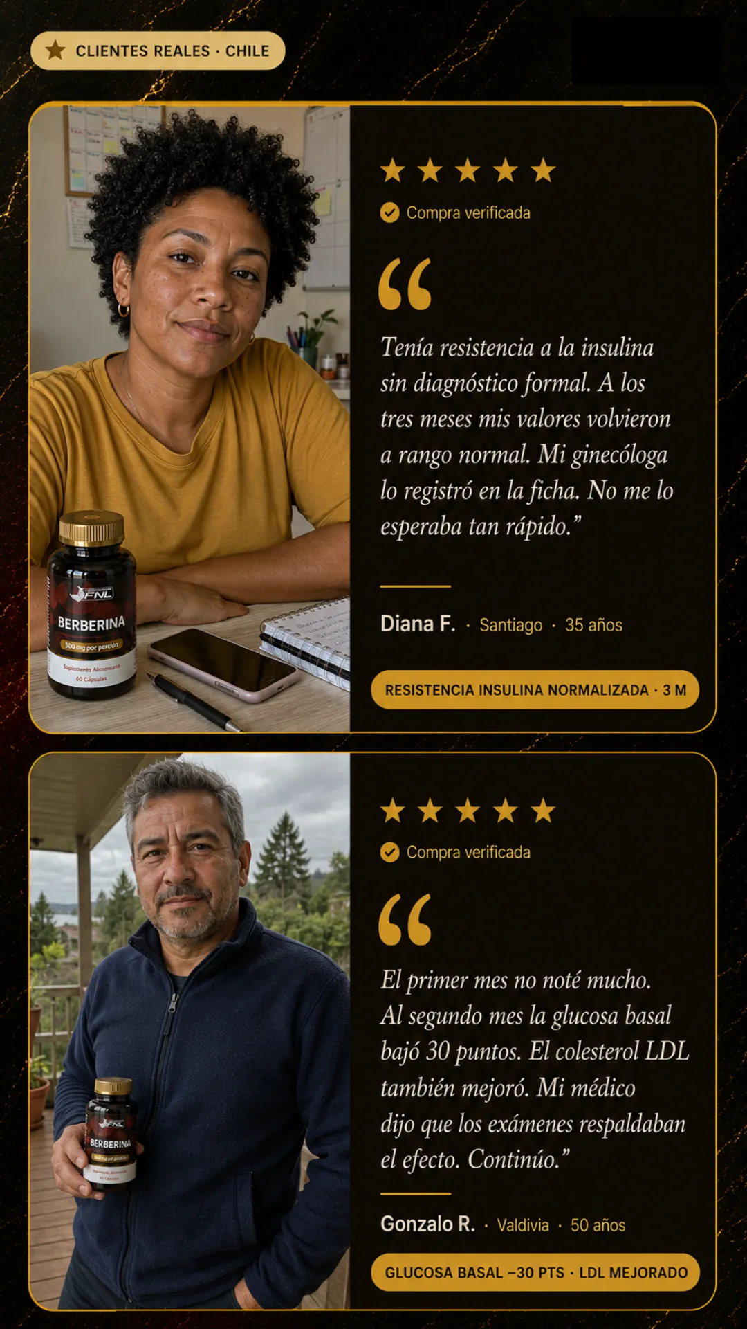 Testimonios de clientes de Berberina FNL, grupo tres